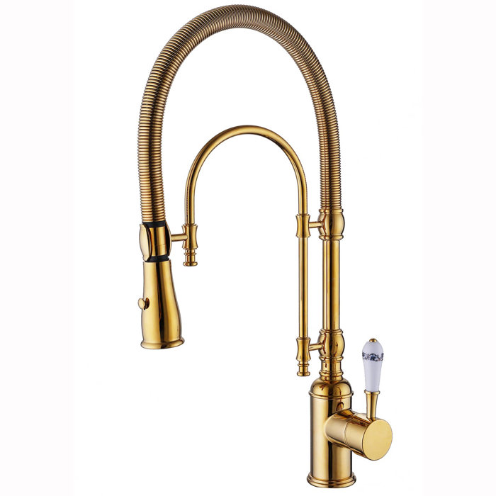 AWZTOO Commercial Kitchen Sink Faucet Single Handle Modern Brushed Gold Kitchen Faucets Solid ...